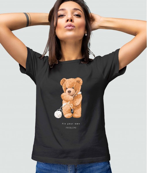 Дамска тениска с щампа Мечета Fix the problems Bear
